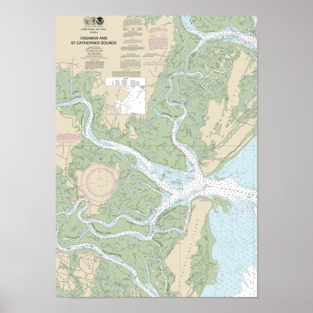 Ossabaw och St Catherines Ljud Diagram 11511 Poster (Framsidan)