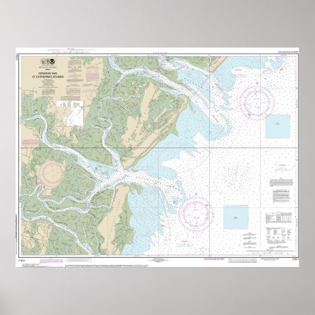 Ossabaw och St Catherines Ljud Nautical Chart Poster (Framsidan)