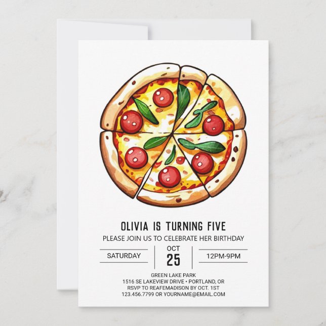Ost Anpassningsbar Pizza Birthday Inbjudningar (Framsida)