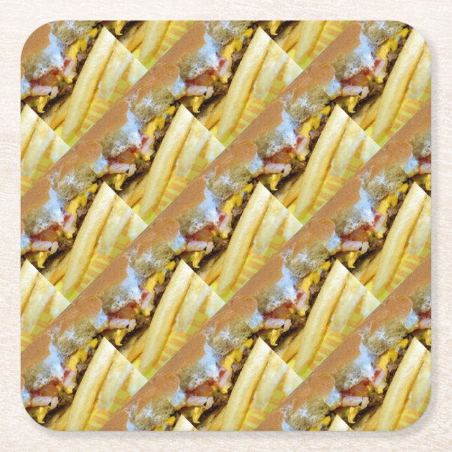 Ost burger och Fries Underlägg Papper Kvadrat (Framsidan)