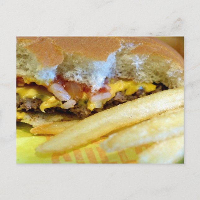 Ost burger och Fries Vykort (Framsida)