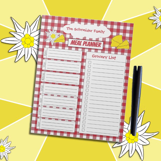 Ost, Edelweiss, Red and White Meal Planner Anteckningsblock (Skapare uppladdad)