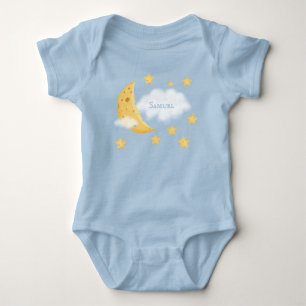 Ost Måne & Stars Baby Namn på molnblått T Shirt