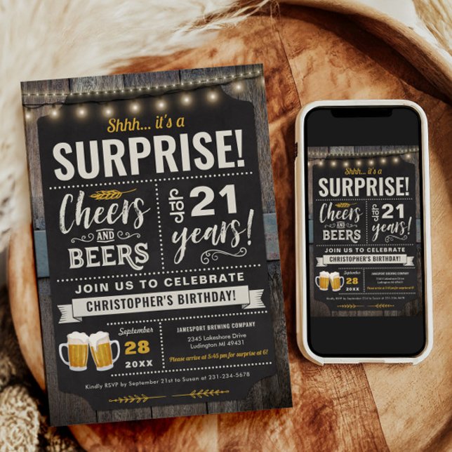 Ost och Öl 21:a födelsedagsinbjudan Inbjudningar (Surprise Cheers and Beers 21st Birthday Invitation)