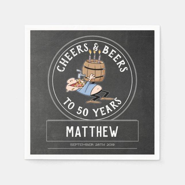Ost och Öl 50:e födelsedagen svart och vit Pappersservett (Framsidan)