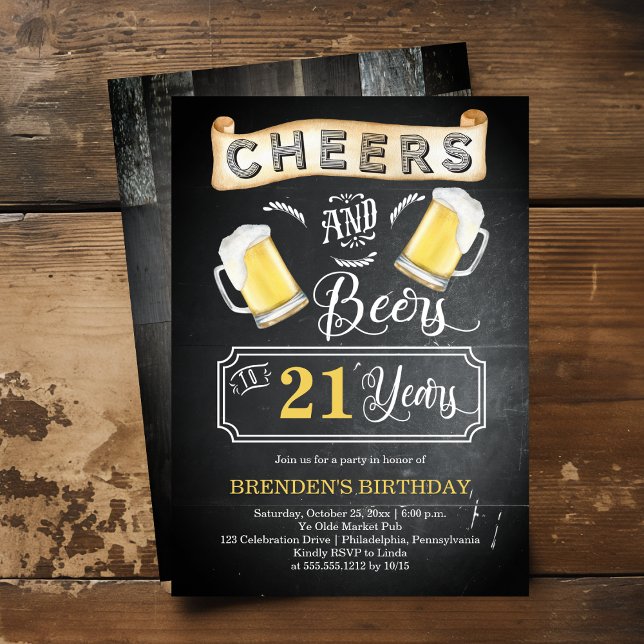 Ost och Öl till 21 års Födelsedagsfest Inbjudningar (Cheers and Beers to 21 Years Rustic Barroom-Style Birthday Party Invitation)