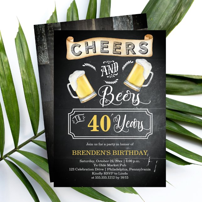 Ost och Öl till 40 års Födelsedagsfest Inbjudningar (Cheers and Beers to 40 Years Chalkboard Look 40th Birthday Party Invitation)