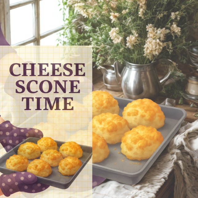 Ost Scone Tid — Kökshandduk (Warm, golden cheese scones fresh from the oven—perfect cozy kitchen moments.)