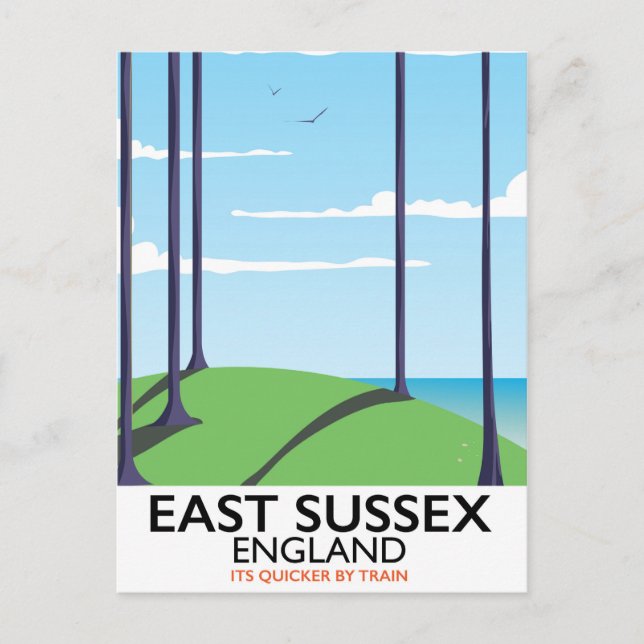 Öst Sussex, England tågplakat Vykort (Framsida)