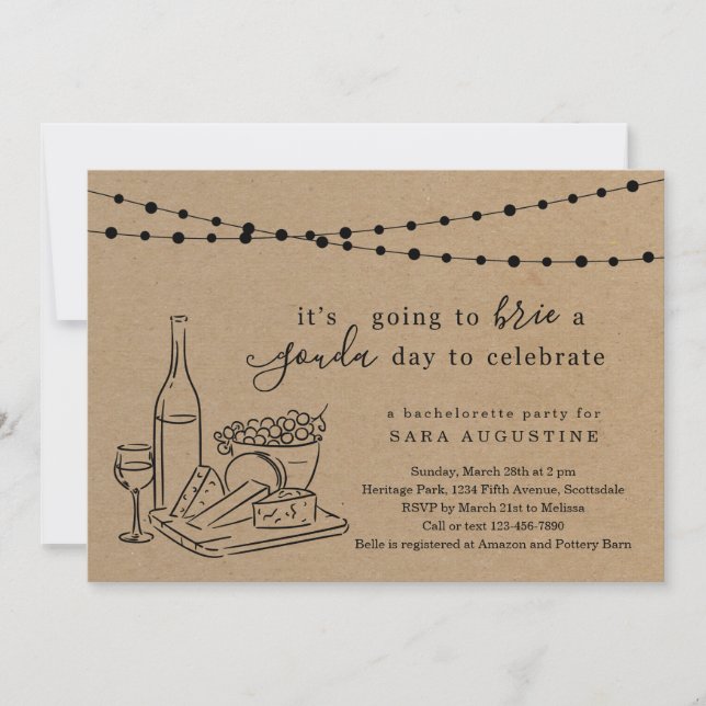 Ost Theme Bachelorette Party Kraft Background Inbjudningar (Framsida)