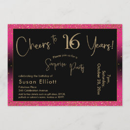 Ost till 16 års överraskningsfödelsedag, djup Rosa Inbjudningar