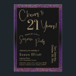 Ost till 21 års överraskande Födelsedagsfest, Lila Inbjudningar<br><div class="desc">Med två utmärkande typsnitt har jag skapat grafik för ditt tillkännagivande och förskönat dem med en faux-metallisk guld-effekt för ett festligt liv. Även om varje del kan flyttat runt till kostym för dina behov, står rubriken "Cheers to 21 Years!" och "Surprise Party". ("Överraskning" kan tas bort om party inte är...</div>