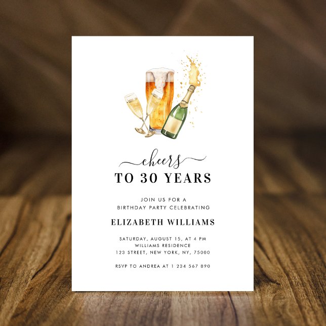 Ost till 30 år Beer Theme 30års födelsedag Party Inbjudningar (Skapare uppladdad)