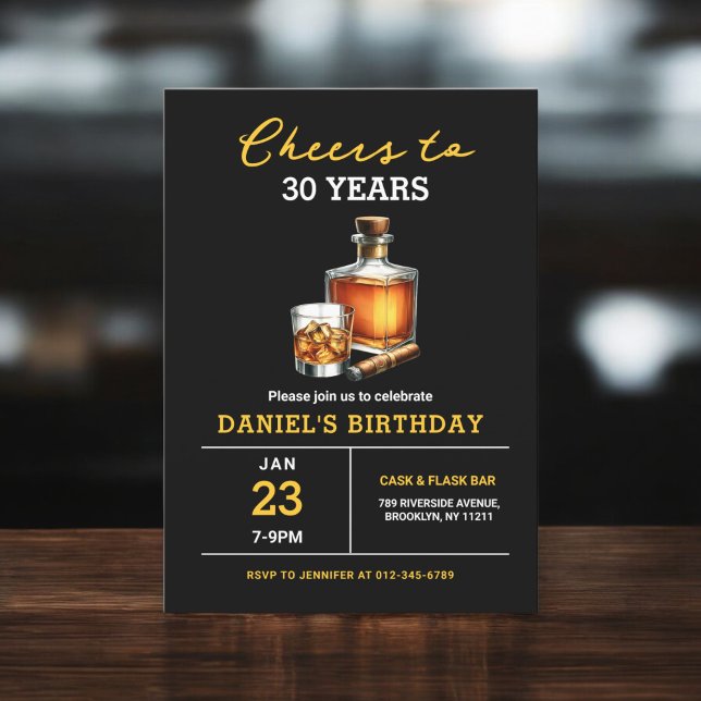 Ost till 30 år Whiskey Cigar Bourbon Birthday Inbjudningar (Skapare uppladdad)