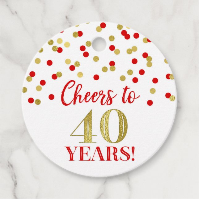 Ost till 40 år Guld Red Confetti Gåvor Etiketter (Framsida)