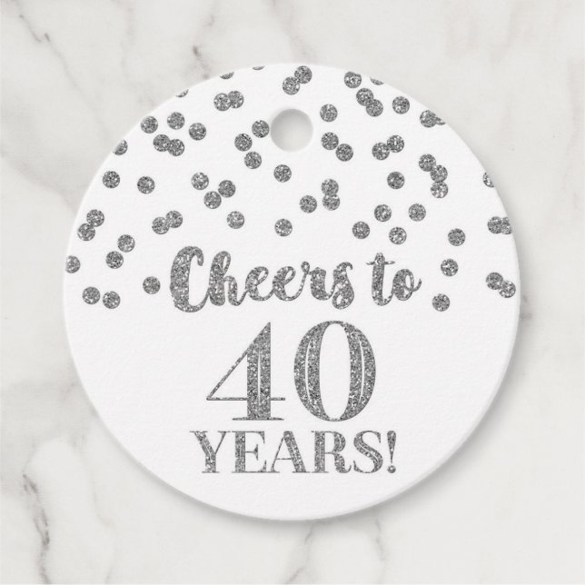 Ost till 40 år Silver Glitter Confetti Gåvor Etiketter (Framsida)