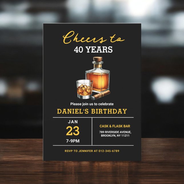 Ost till 40 år Whiskey Cigar Bourbon Birthday Inbjudningar (Skapare uppladdad)