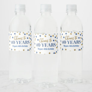 Ost till 40 års Blue Guld Confetti Birthday Vattenflaskor Etikett