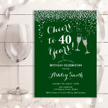 Ost till 40 års födelsedag - Grönten Silver Inbjudningar<br><div class="desc">40:e födelsedagsinbjudan. Skål för 40 år! Elegantens utformning i mörkens grönt,  vit och silver. Innehåller champagneglas,  typsnitt och konfekti. Perfekt för en snyggt fyrtionde födelsedagsfesten. Anpassa med dina egna detaljer. Kan anpassas för att visa vilken ålder som helst.</div>