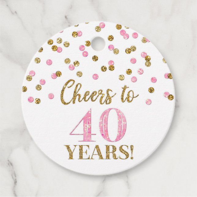 Ost till 40 års Guld Rosa Confetti Gåvor Etiketter (Framsida)