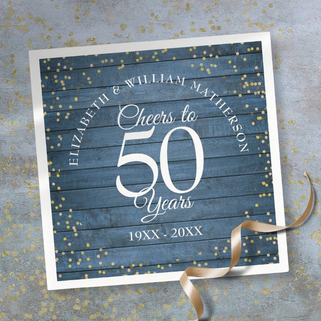 Ost till 50 år Bröllop-årsdagen Blue Rustic Pappersservett (Cheers To 50 Years Wedding Anniversary Blue Rustic Napkins)