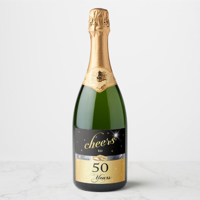 Ost till 50 år Guld Satin Glitter Gnistra Vin (Framsida)