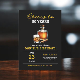 Ost till 50 år Whiskey Cigar Bourbon Birthday Inbjudningar