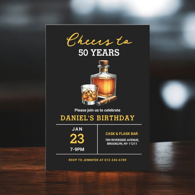Ost till 50 år Whiskey Cigar Bourbon Birthday Inbjudningar (Skapare uppladdad)