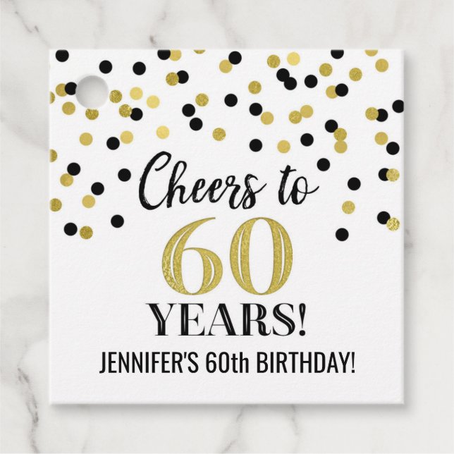 Ost till 60 års Guld Black Confetti Gåvor Etiketter (Framsida)