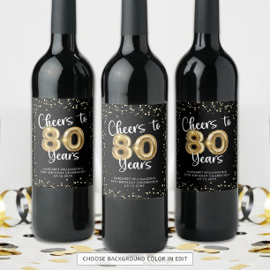 Ost till 80 års Black Guld Confetti Birthday Vinflaska Etikett