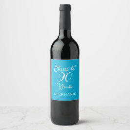 Ost till 90 års Aqua Blue Birthday Vinflaska Etikett