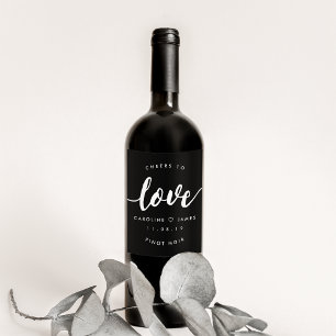 Ost till Kärlek Black and White Wedding Favor Vinflaska Etikett