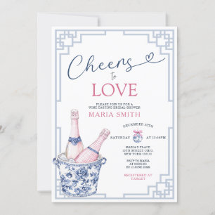 Ost till Kärlek Blue Chinoiserie Vin Möhippa Inbjudningar