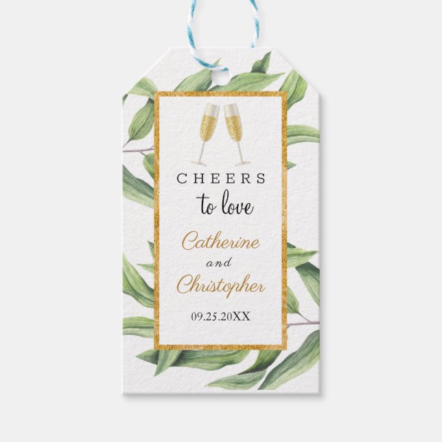 Ost till Kärlek Chic Champagne Botanical Bröllop Presentetikett (Framsidan)