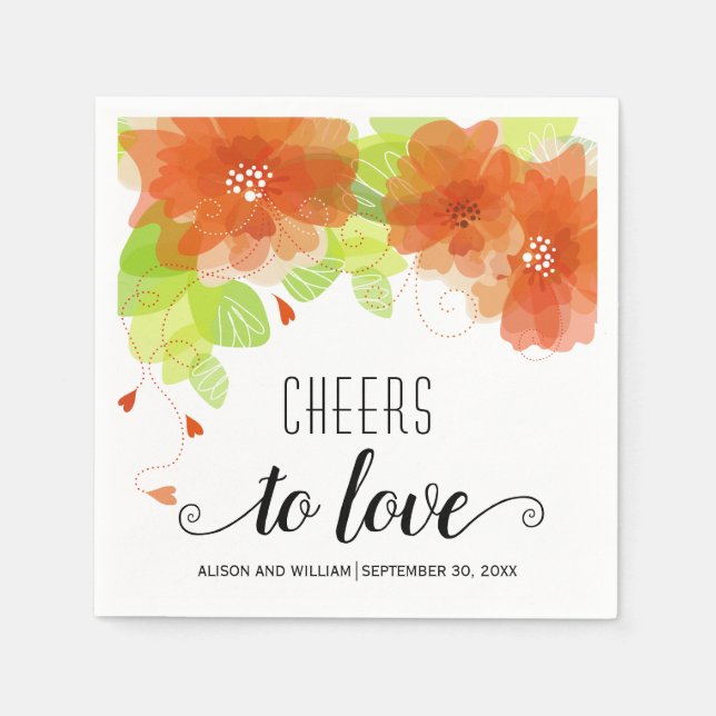 Ost till Kärlek, orange blommor, blommigt bröllop Pappersservett (Framsidan)