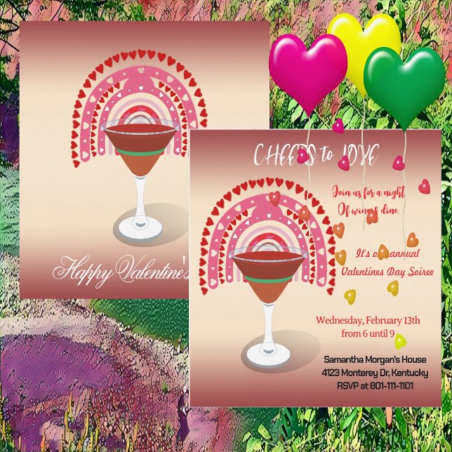 Ost till Kärlek Valentine Hearts Cocktail Party Inbjudningar (Cheers to Love Valentine Hearts Cocktail Party Invitation)
