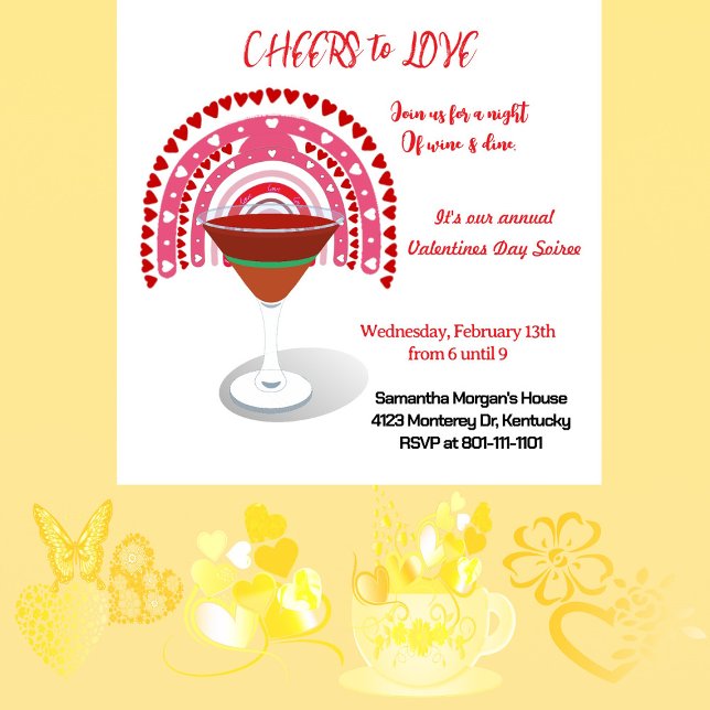 Ost till Kärlek Valentine Hearts Cocktail Party Inbjudningar (Cheers to Love Valentine Hearts Cocktail Party Invitation)