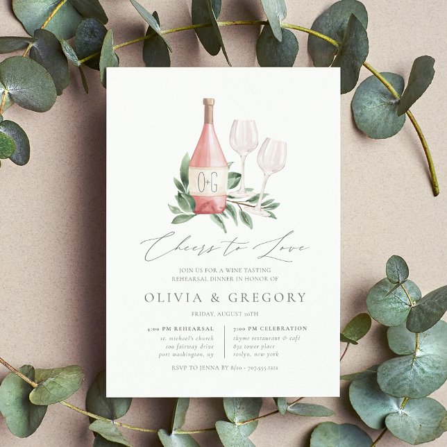 Ost till Kärlek Vin Tasting Rehearsal Dinner Inbjudningar (Elegant wine theme rehearsal dinner invitations)