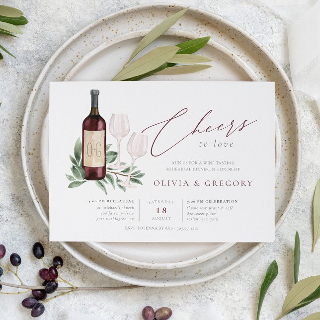 Ost till Kärlek Vin Tasting Rehearsal Dinner Inbjudningar (Elegant wine theme rehearsal dinner invitations)