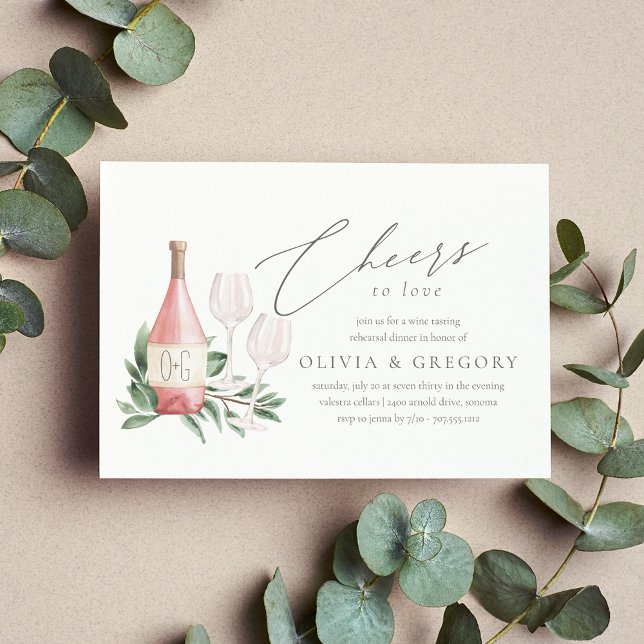 Ost till Kärlek Vin Tasting Rehearsal Dinner Inbjudningar (Elegant wine theme rehearsal dinner invitation)