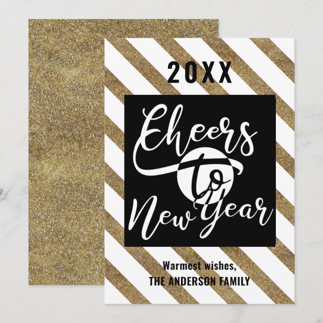 Ost till nyår Modern kalligrafi i Festive Guld Julkort (Fram/baksida)