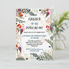 Ost till nyåret Party Grey Botanical Inbjudningar