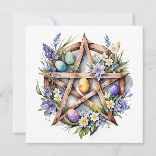 Ostara Star Pentacle Spring Equinox Eostre Wicca Julkort (Framsida)