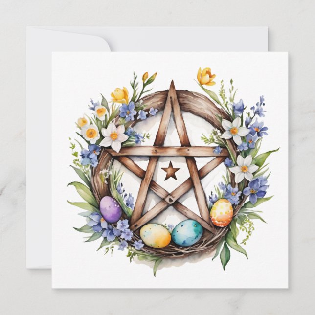 Ostara Star Pentacle Spring Equinox Eostre Wicca Julkort (Framsida)