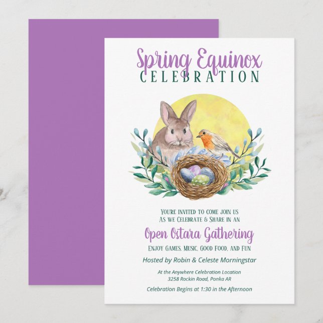 Ostara Vår Equinox Bunny & Bird Nest Sabbat Inbjudningar (Fram/baksida)