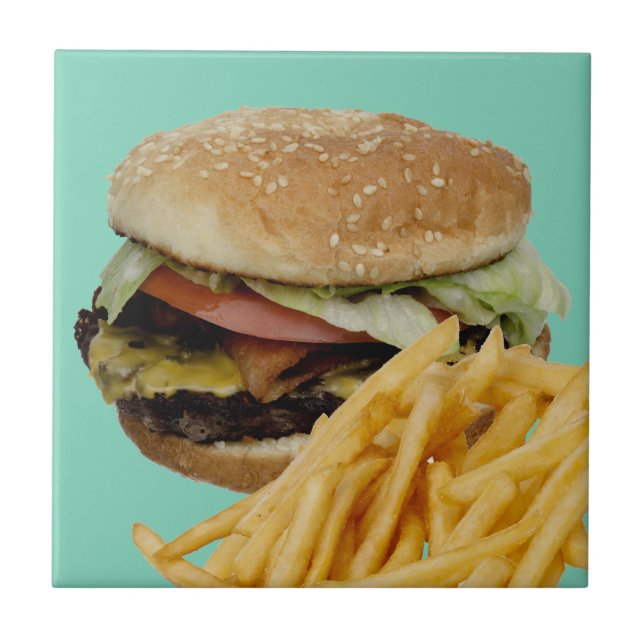 Ostburgare och Fransk Fries Kakelplatta (Framsidan)