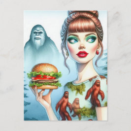 Ostburger i skogen med Sasquatch Vykort