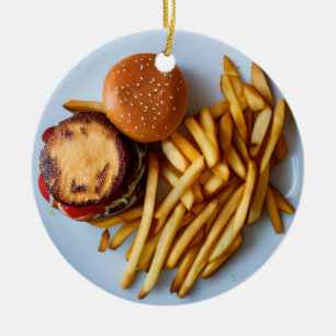 Ostburger och Fransk Fries Flirty Julgransprydnad Keramik