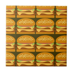 Ostburger Tecknad Mönster Design Yummy Roligt Kakelplatta
