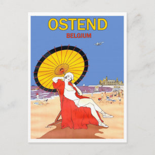 Ostend, Belgien, kvinna på stranden med parasoll Vykort
